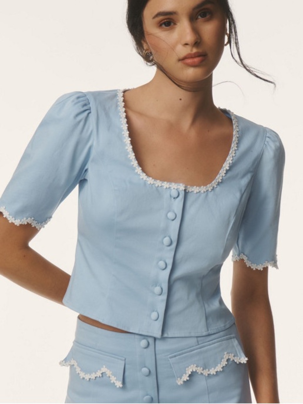 Maeve Scoop-Neck Lace-Trim Blouse